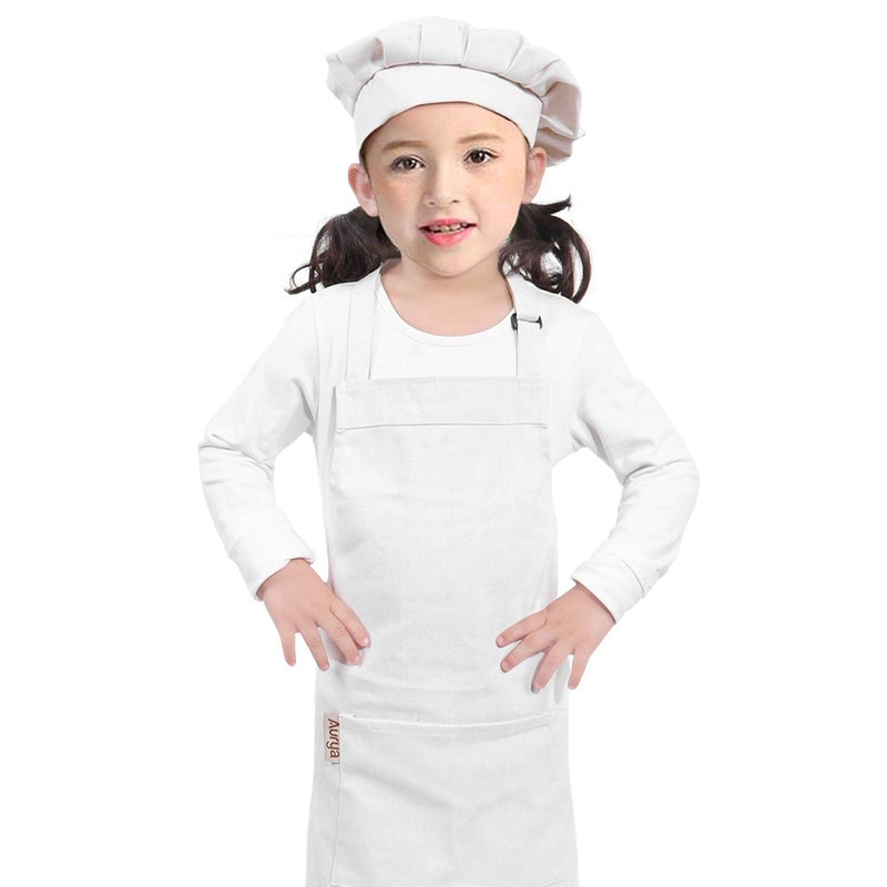 Aurya Kids Apron and Chef Hat Set-Adjustable Child Apron for Boys and Girls for Cooking Baking Off-white - Image 5